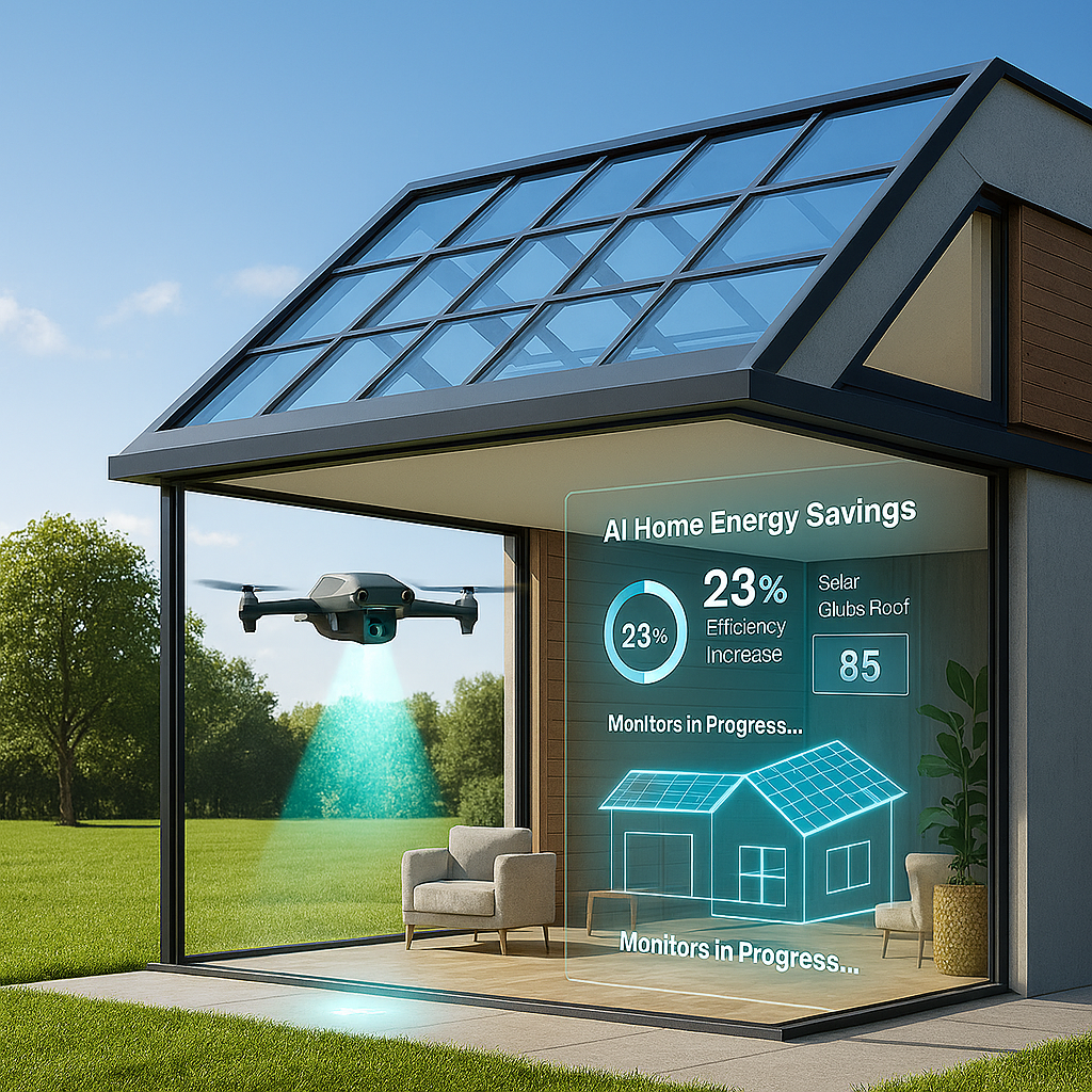 Sustainable smart home of the future with AI energy control.