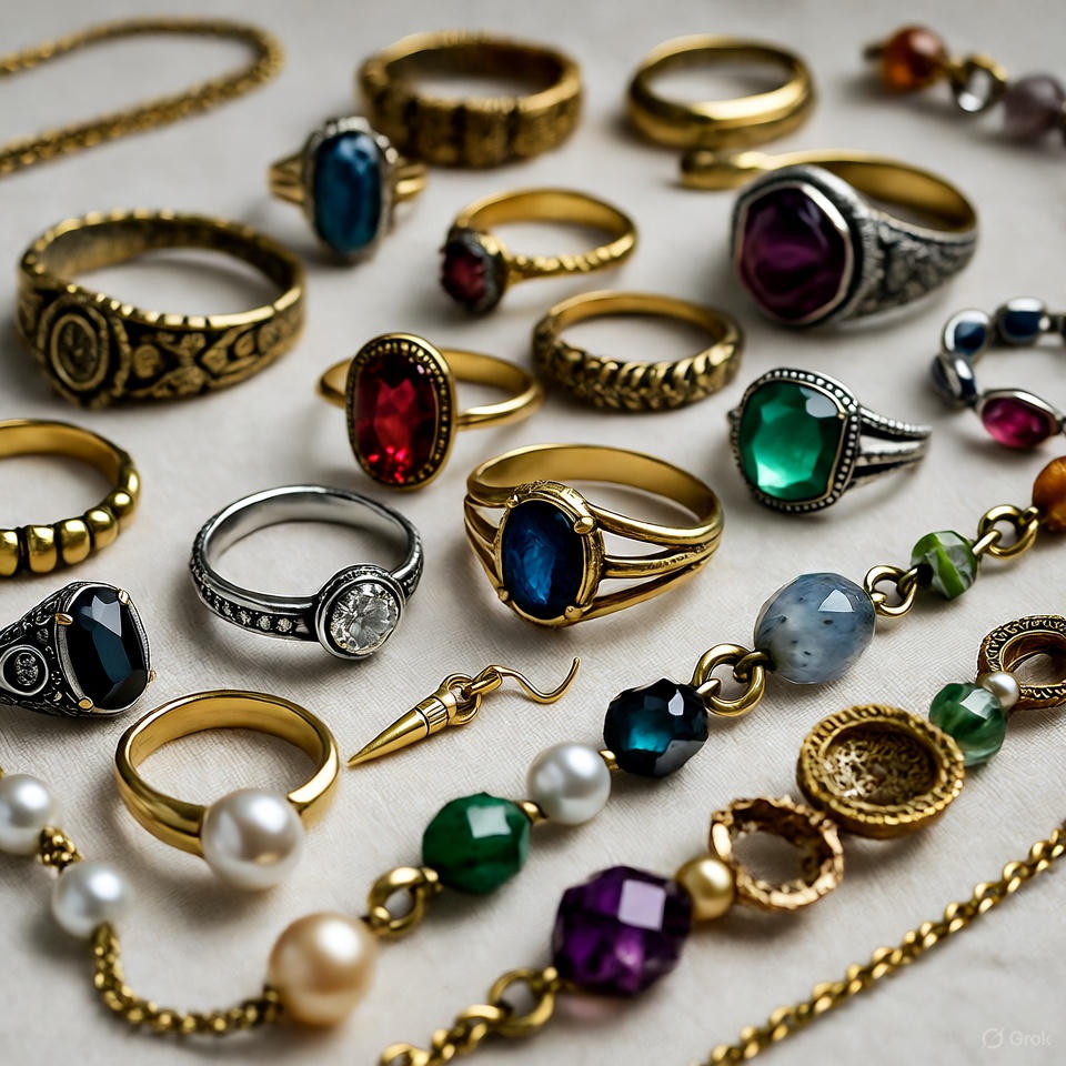 Variety of statement jewelry symbolizing personal style stories.