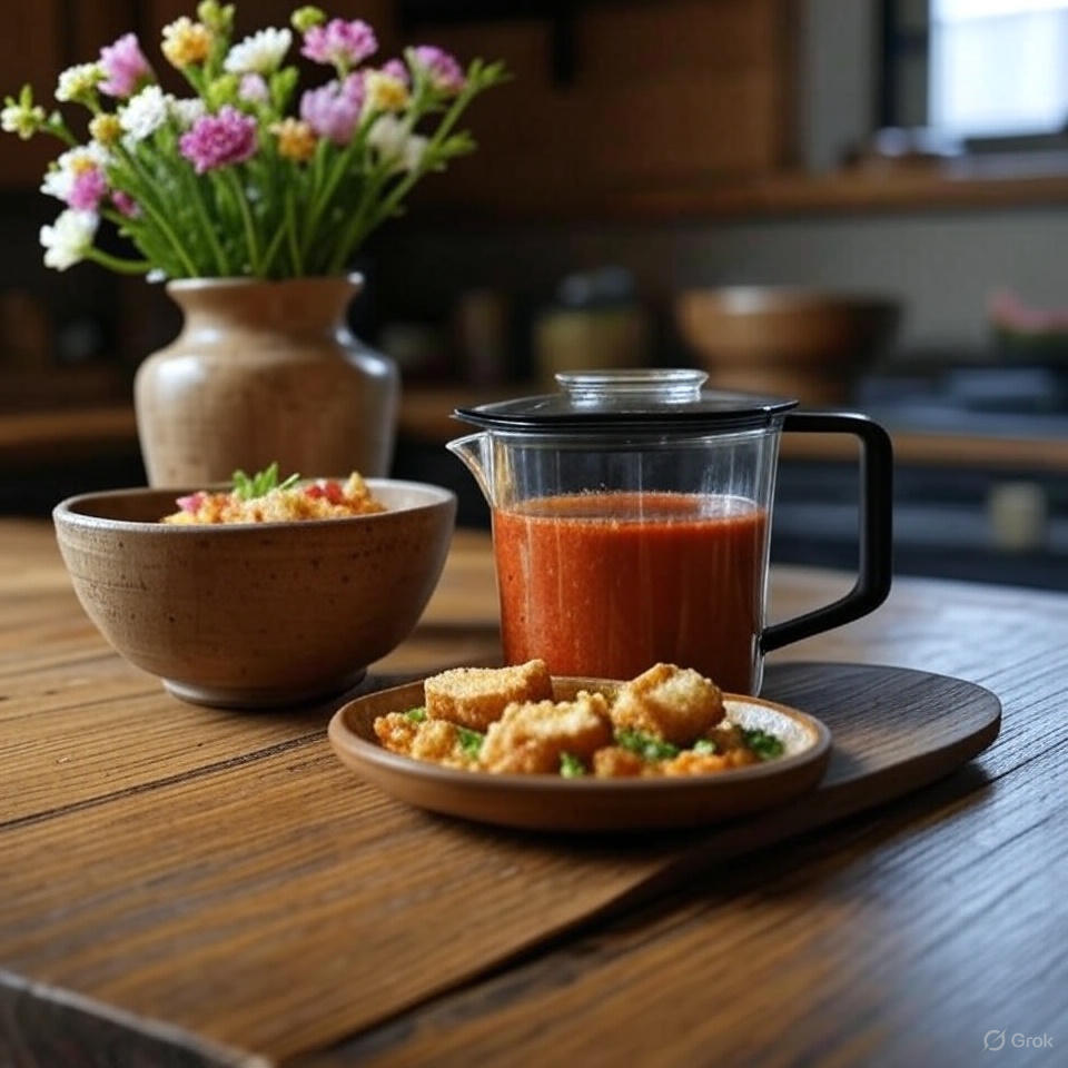 Peaceful minimalist kitchen table with homemade food.