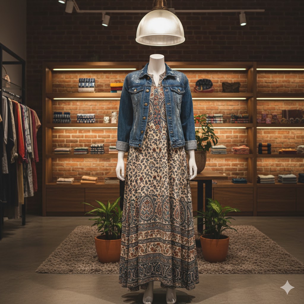 Ethnic jacket layered over kurta for fusion style.