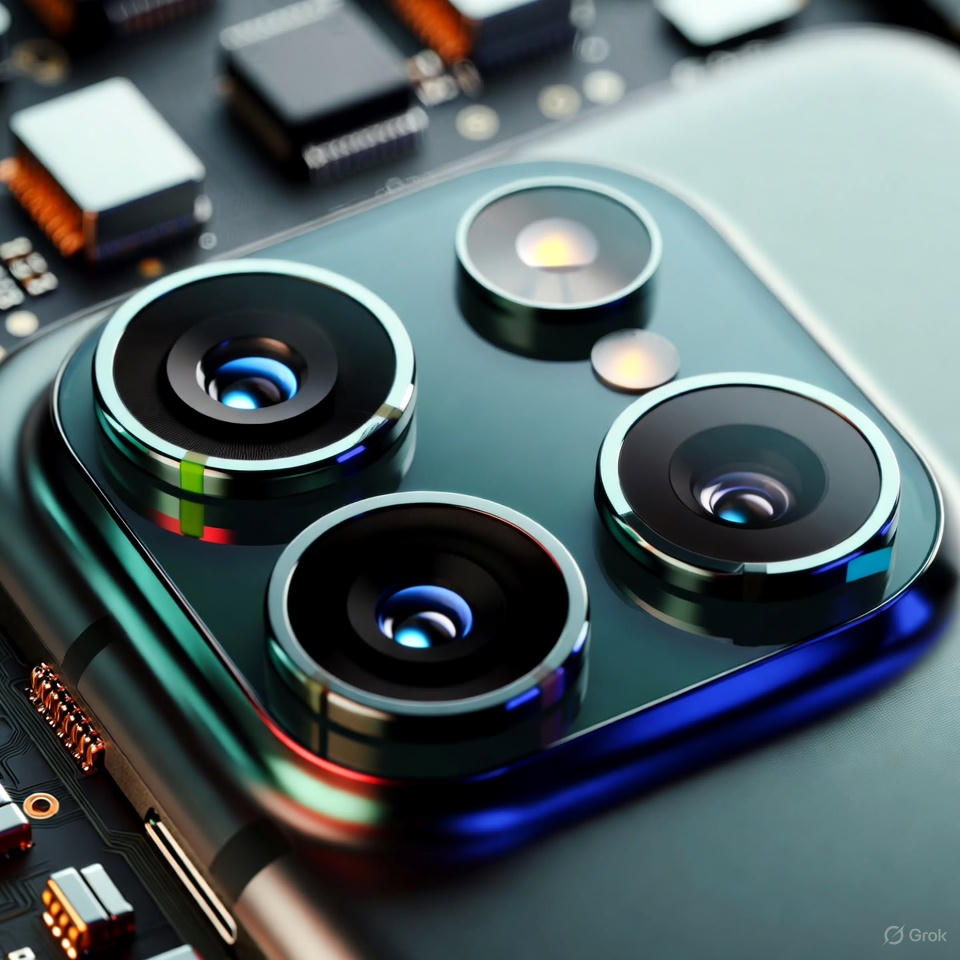 Advanced smartphone camera lenses with AI lighting.