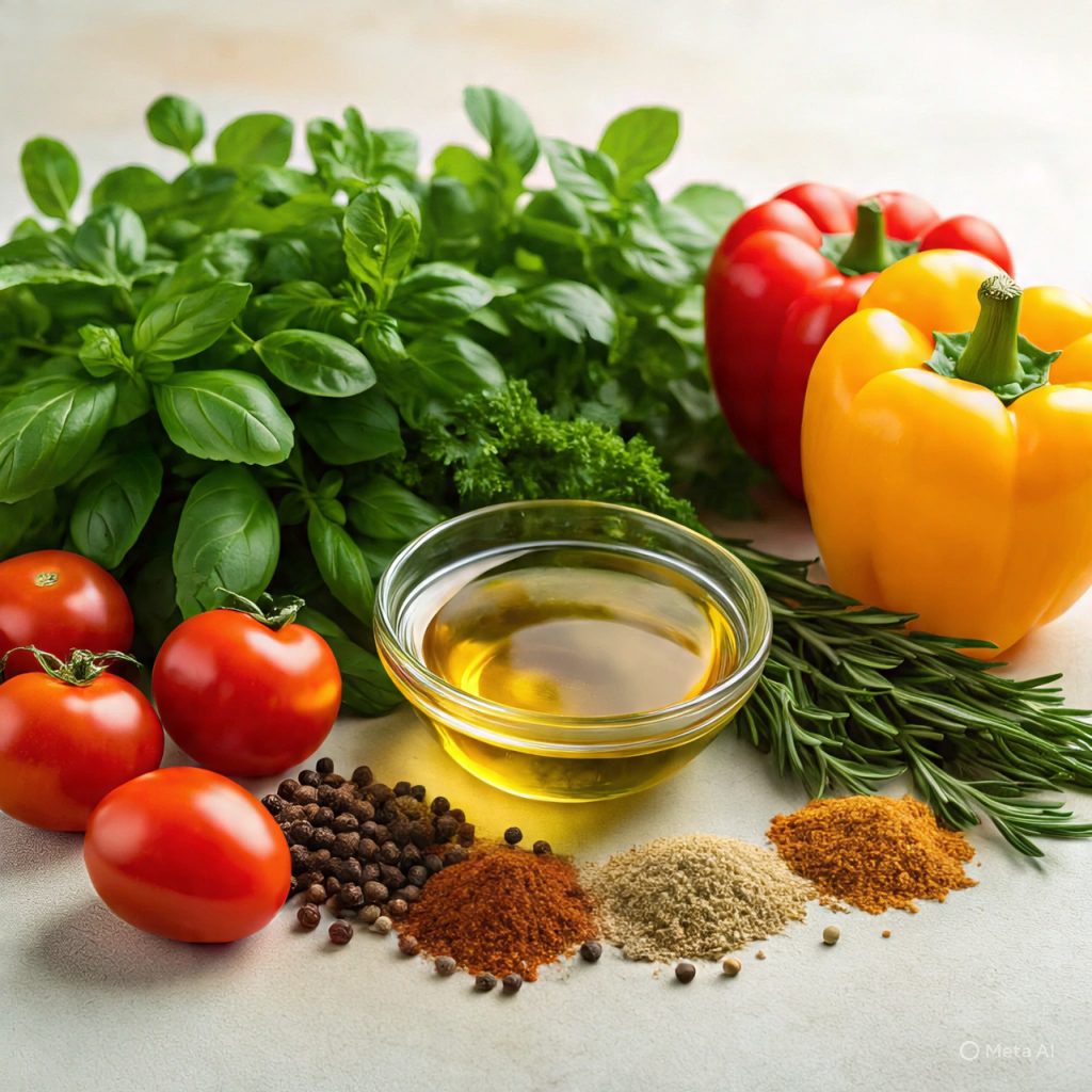 Fresh ingredients and spices display