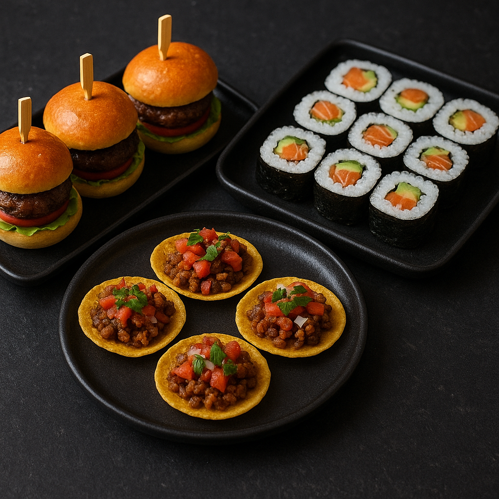 Elevated street food dishes with modern presentation.