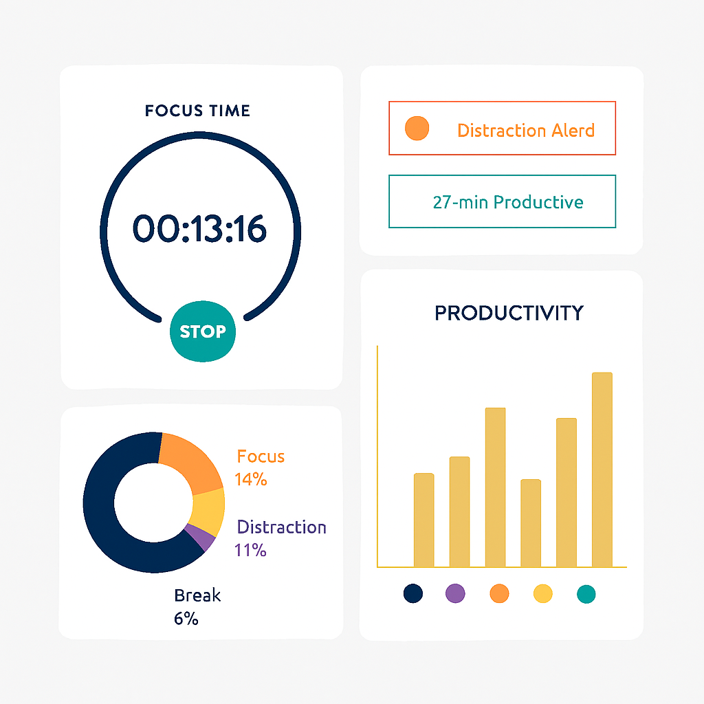AI time-management dashboard with focus insights.