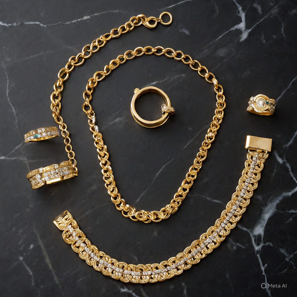 Elegant Italian gold jewelry showcasing luxury craftsmanship.
