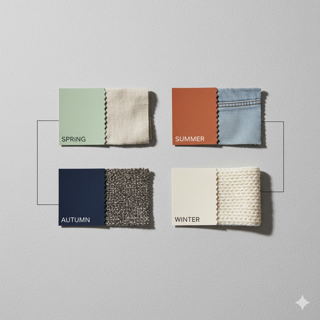 Seasonal fashion concept design, no people.