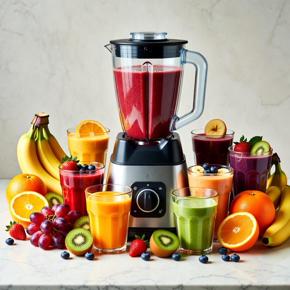 Healthy fruit smoothies with fresh ingredients.