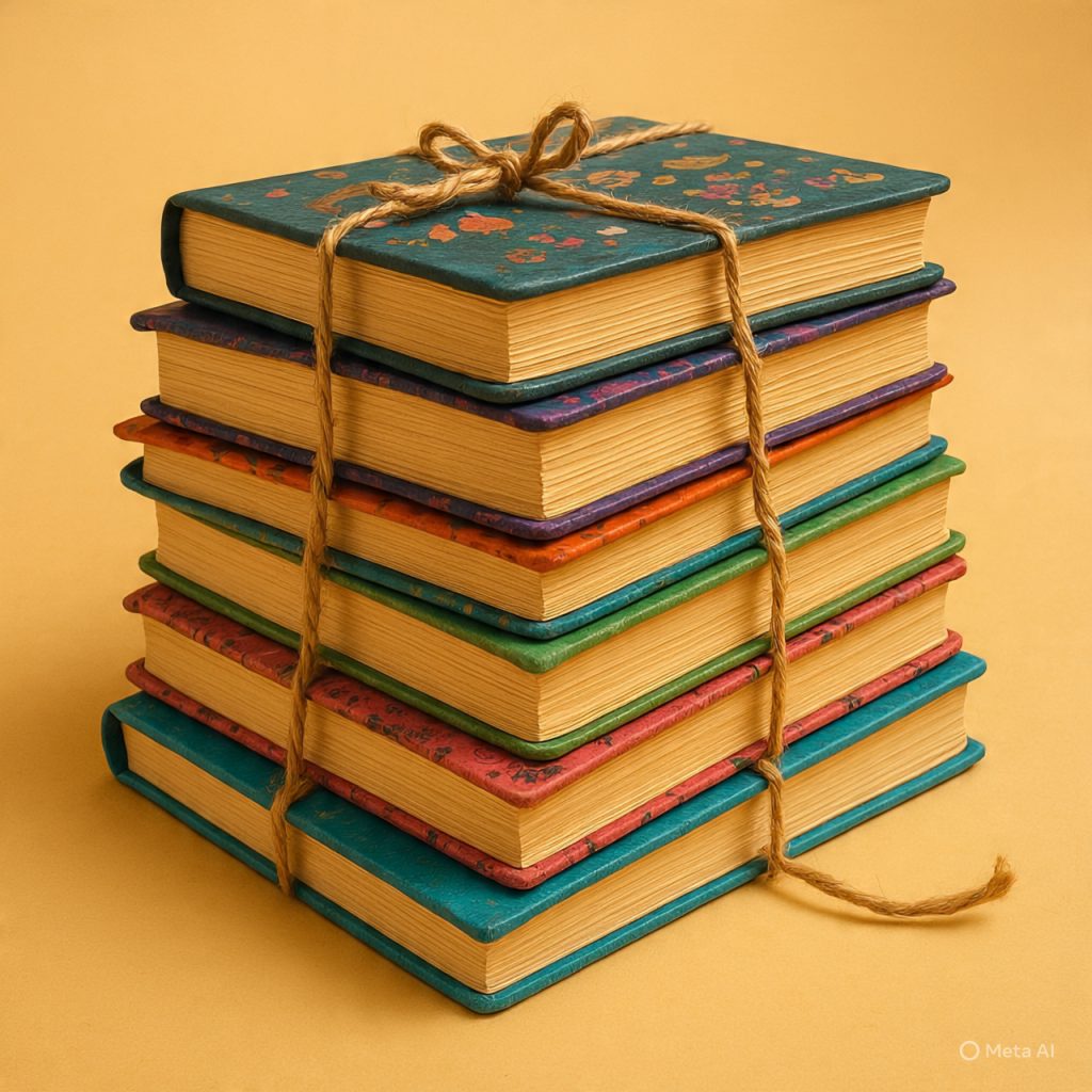 Stack of colorful notebooks symbolizing memories,