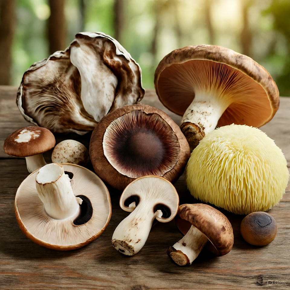 Selection of exotic mushrooms highlighting mushroom-based cuisine.
