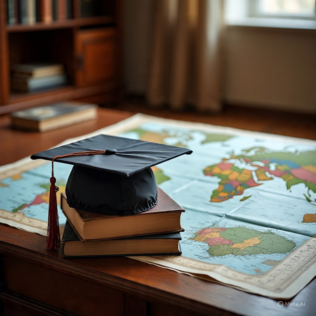 “Graduation cap and books representing higher education.”