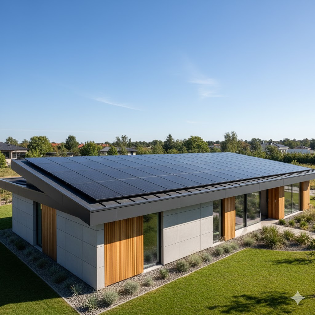 Solar panels on rooftop.