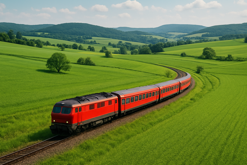 Scenic countryside train for budget travel.
