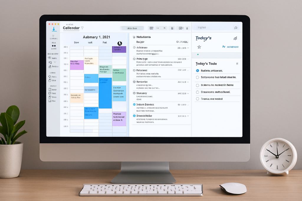 Virtual assistant desktop with productivity tools.