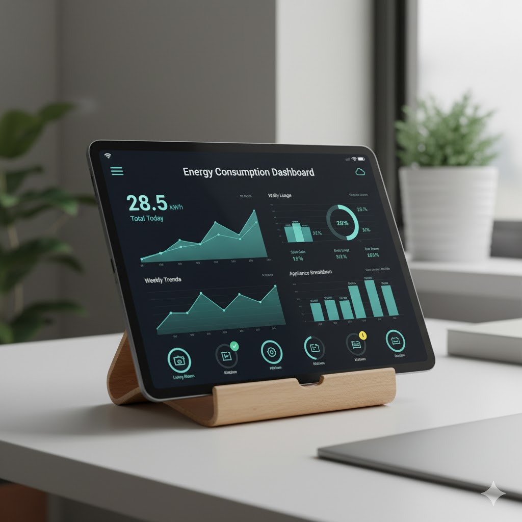 Energy dashboard displaying smart home power consumption.