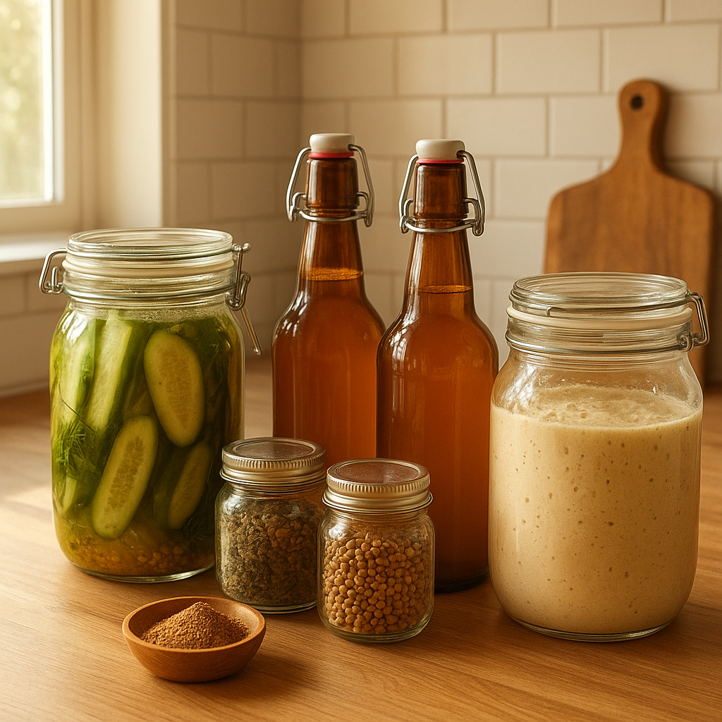 DIY home fermentation setup with natural ingredients.