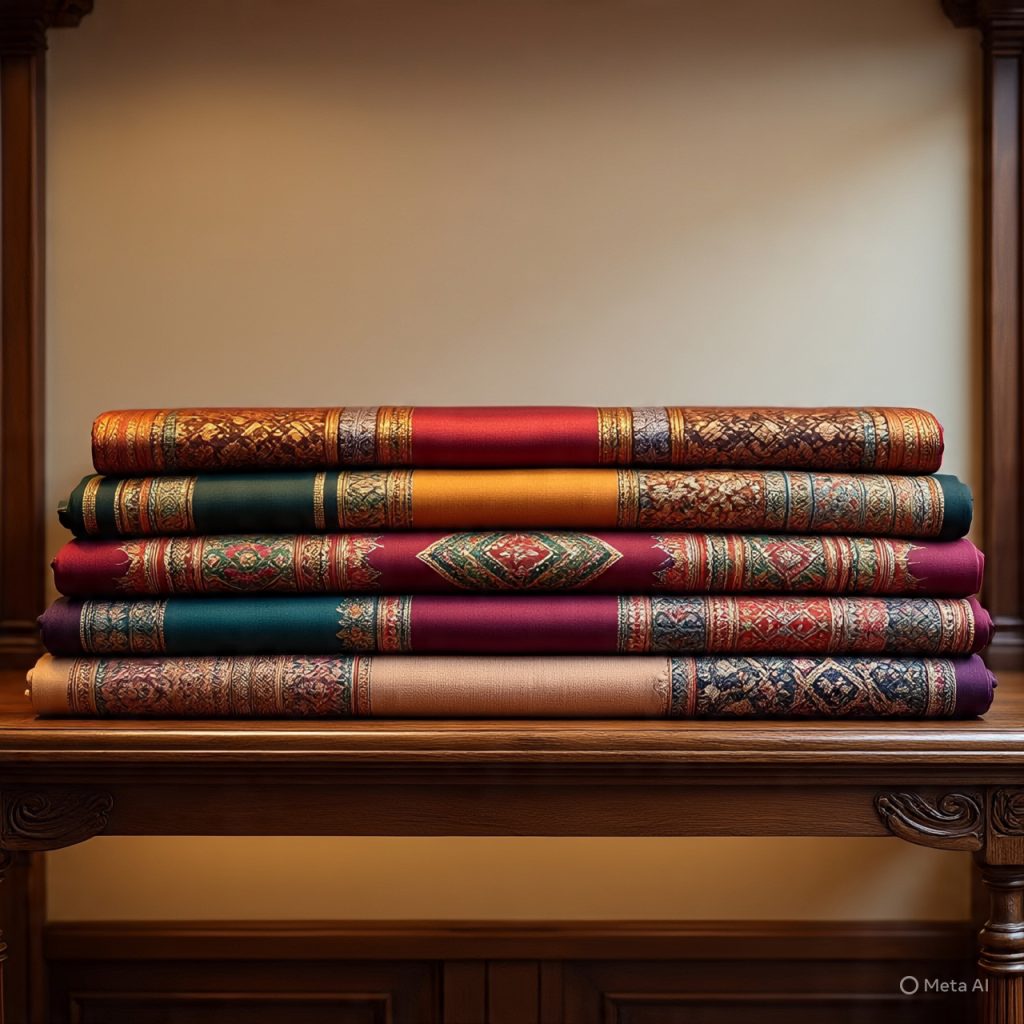 Traditional fabrics representing cultural identity.