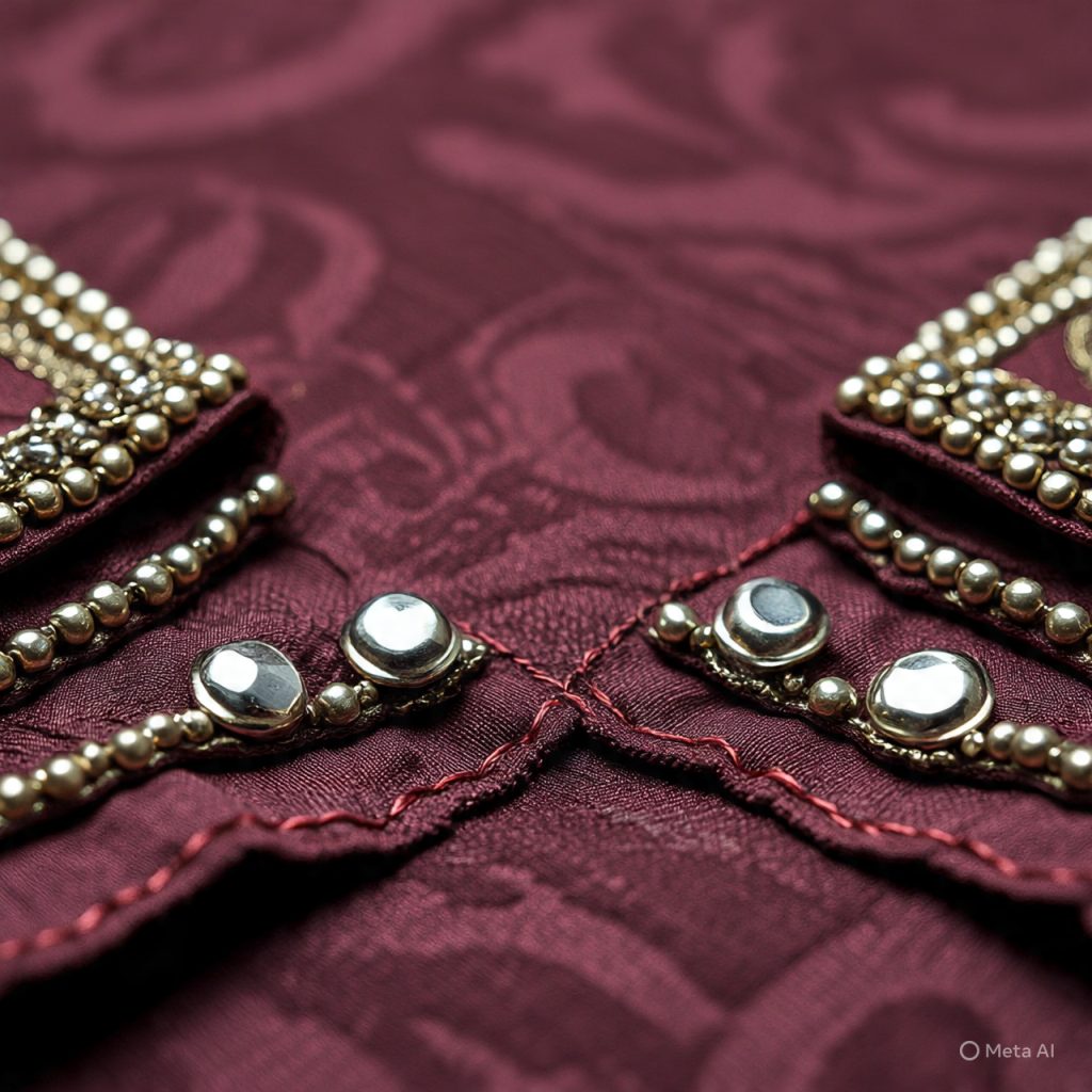 Detailed close-up showing handcrafted fashion precision.