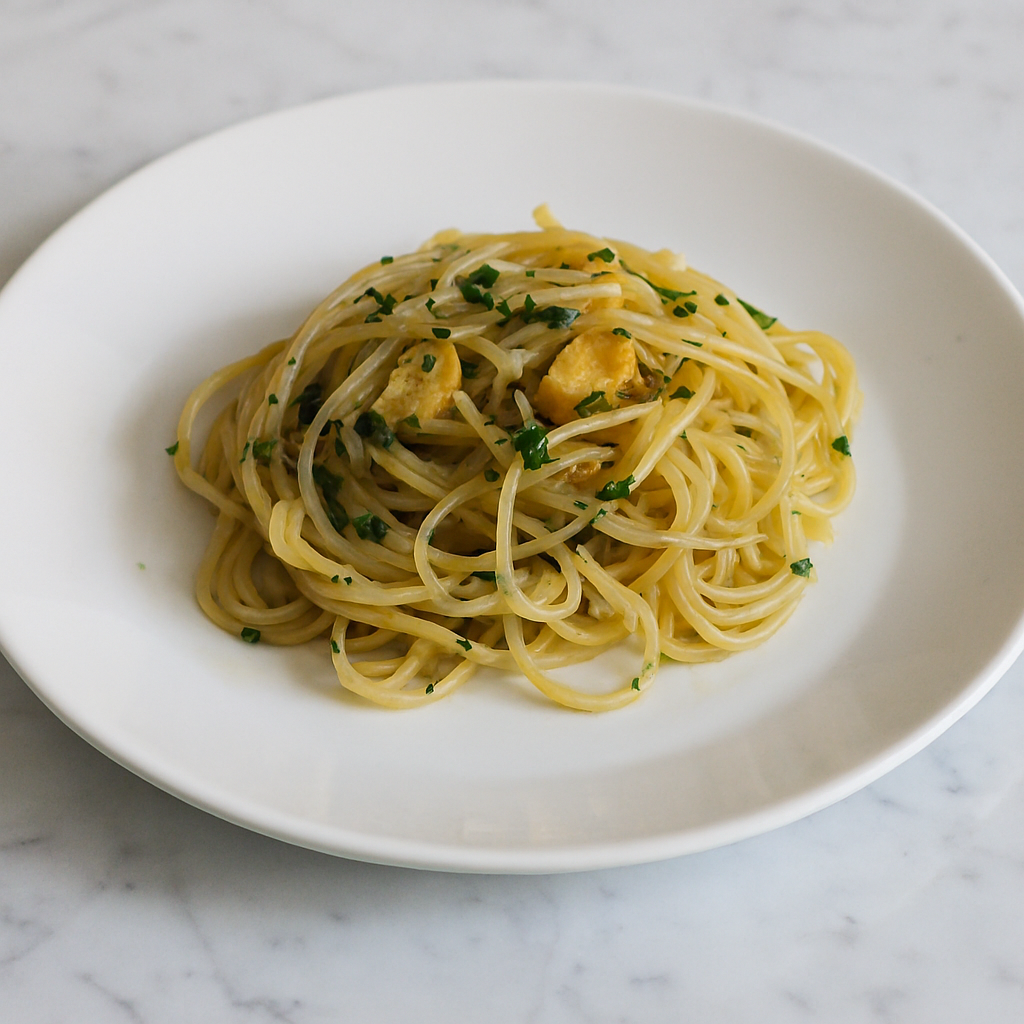 Simple pasta dish with olive oil and herbs.