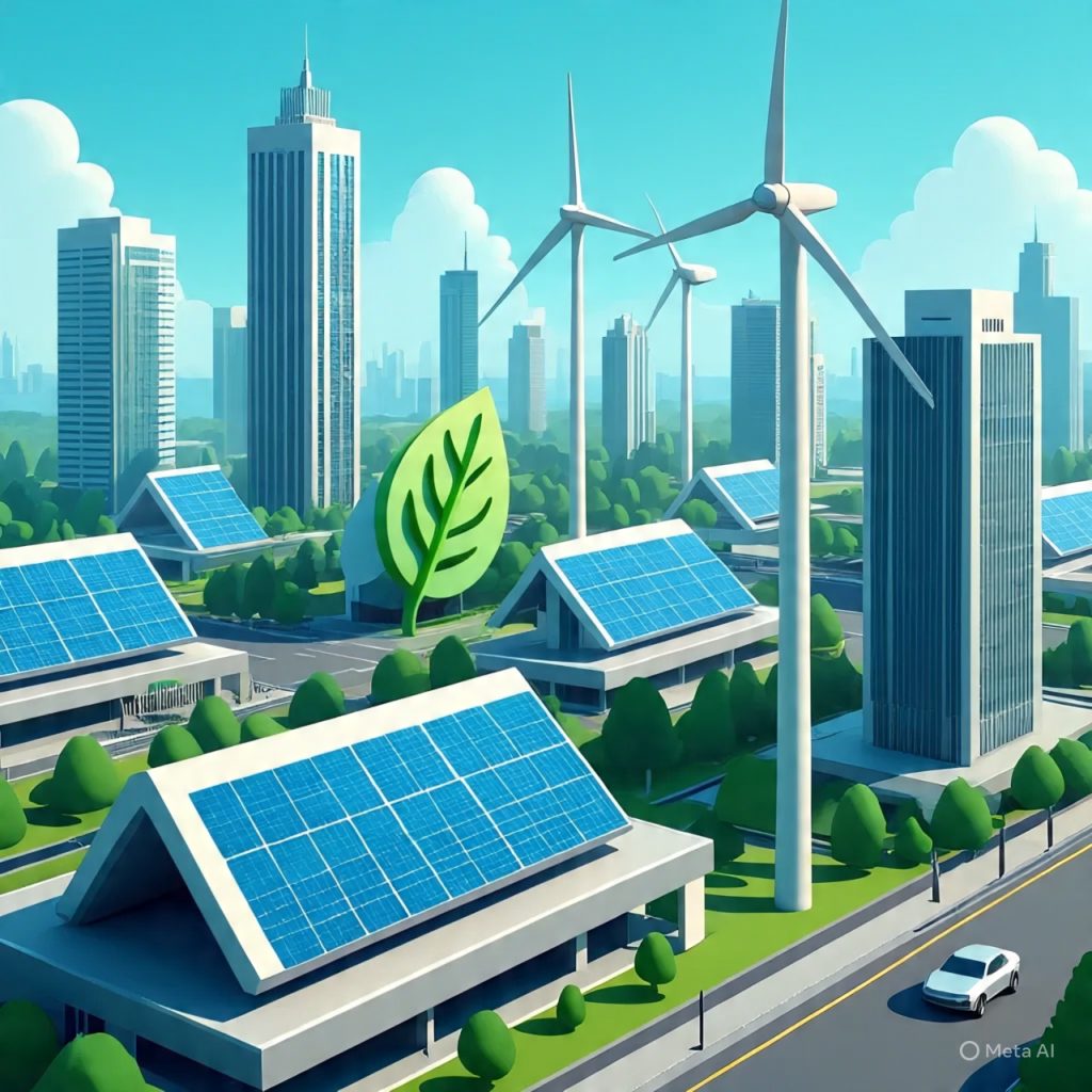 Green technology icons and eco circuit leaf