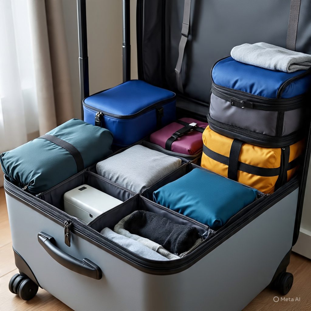 Neatly packed suitcase for family trip