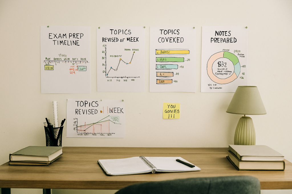 Digital revision materials on study desk