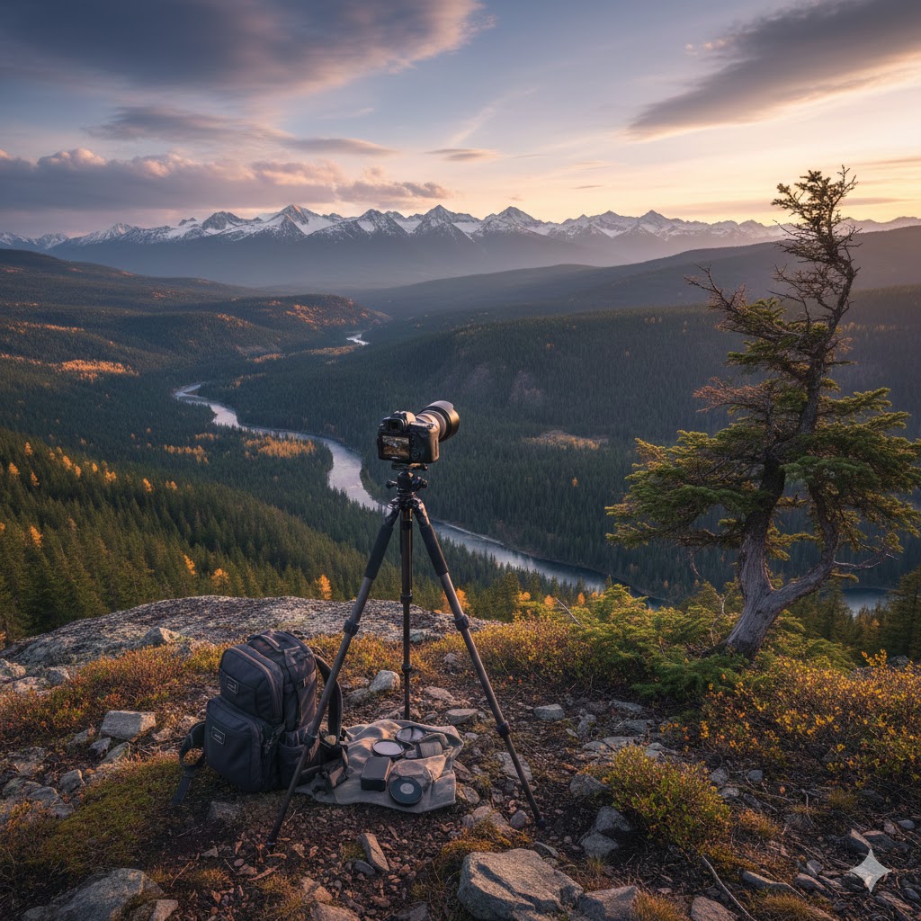 Camera capturing natural landscape scenery, no people