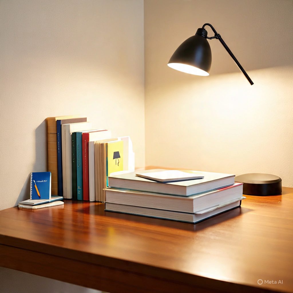 Organized study desk with books and learning elements