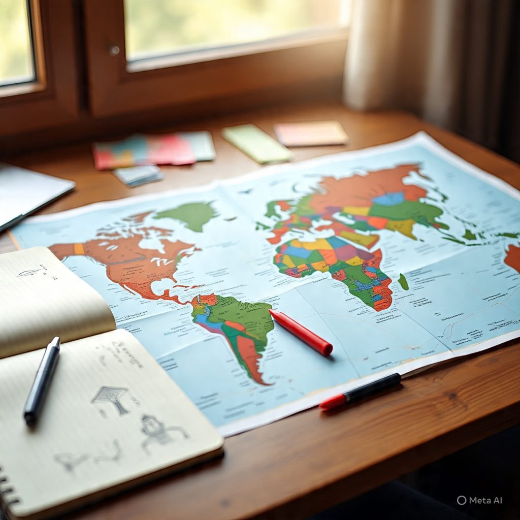 Travel map with location markers, no people