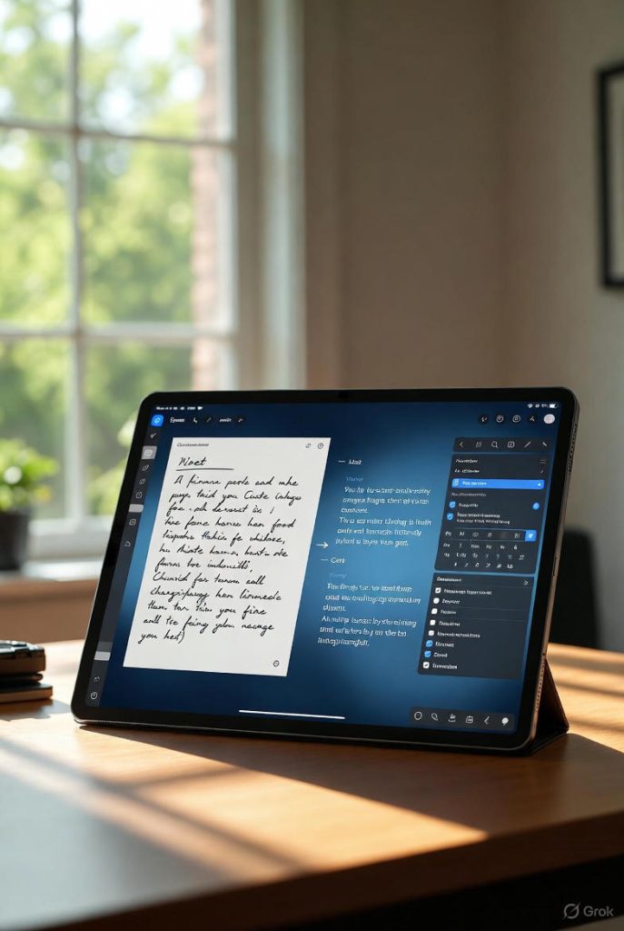Tablet displaying automated short notes using AI Tools for Students, highlighting fast revision, summaries, and digital learning efficiency.