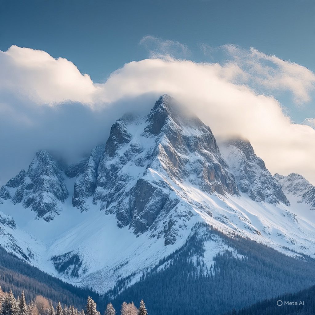 Majestic snowy mountain peak,