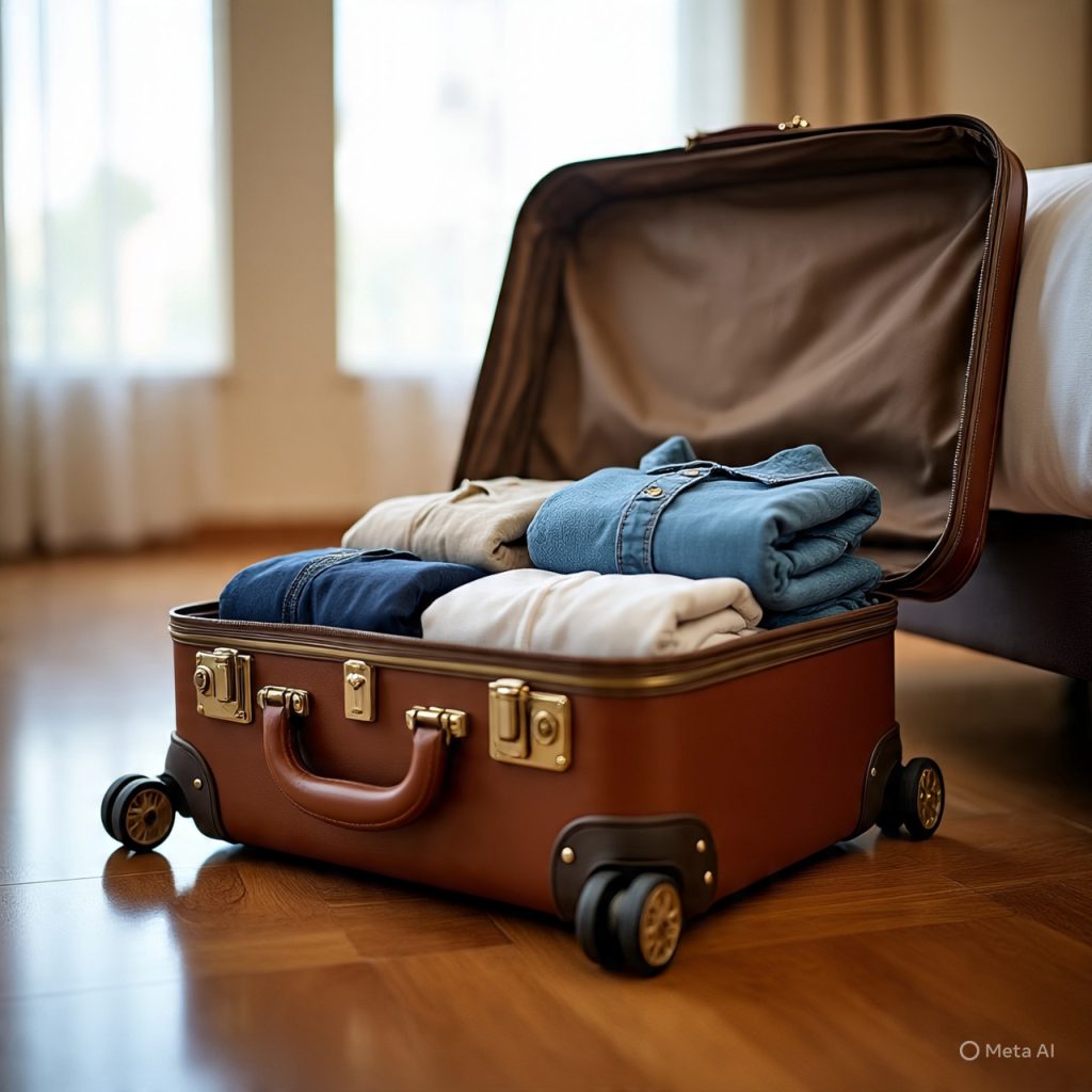 Open luggage showing organized packing