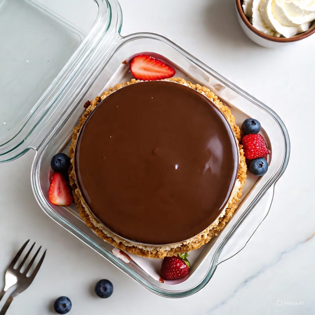No-bake chocolate cake with biscuit base