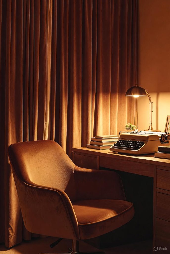Vintage office with velvet furniture accents