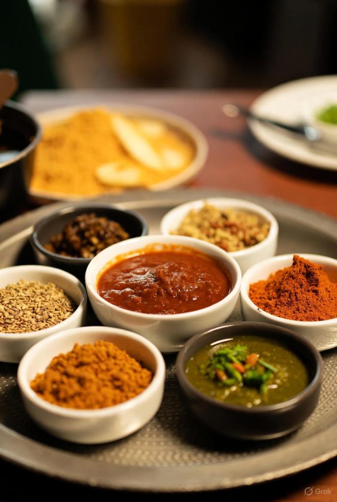 Tamarind and green chutney in serving tray