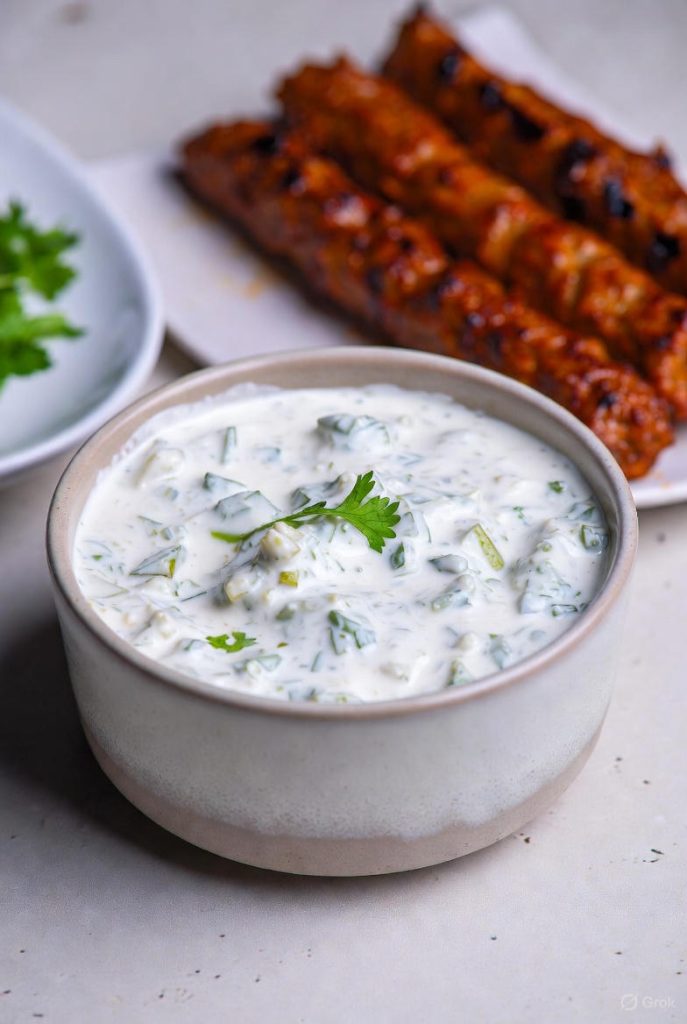 Thick Delicious Yogurt Chutney in a minimalist serving bowl, no people.”